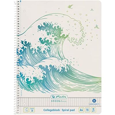Herlitz Spiralblock GREENline A4, Lineatur 28, 70 Blatt, Motiv Welle, 5 Stück Herlitz Spiralblock GREENline A4, Lineatur 28, 70 Blatt, Motiv Welle, 5 Stück