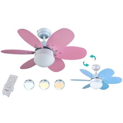 Bastilipo ALGARVE DC Deckenventilator mit DC-Motor, Fernbedienung, 75 cm Durchmesser, 6 Flügel, Rosa/Hellblau, weißes Gehäuse Bastilipo ALGARVE DC Deckenventilator mit DC-Motor, Fernbedienung, 75 cm Durchmesser, 6 Flügel, Rosa/Hellblau, weißes Gehäuse