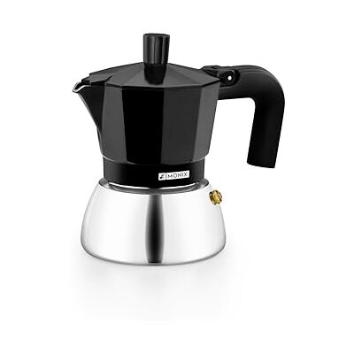 Monix Induction Inox Italienischer Kaffeekocher aus Aluminium und Edelstahl, Fassungsvermögen für 3 Tassen, hitzebeständiger Griff, geeignet für alle Herdarten einschließlich Induktion, Schwarz Monix Induction Inox Italienischer Kaffeekocher aus Aluminium und Edelstahl, Fassungsvermögen für 3 Tassen, hitzebeständiger Griff, geeignet für alle Herdarten einschließlich Induktion, Schwarz