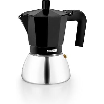 Monix Induction Inox Italienischer Kaffeekocher aus Aluminium und Edelstahl, Fassungsvermögen für 9 Tassen, hitzebeständiger Griff, geeignet für alle Herdarten einschließlich Induktion, Schwarz Monix Induction Inox Italienischer Kaffeekocher aus Aluminium und Edelstahl, Fassungsvermögen für 9 Tassen, hitzebeständiger Griff, geeignet für alle Herdarten einschließlich Induktion, Schwarz