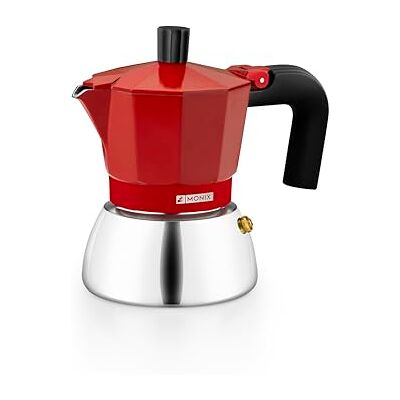 Monix Induction Inox Italienischer Kaffeekocher aus Aluminium und Edelstahl, Fassungsvermögen für 3 Tassen, hitzebeständiger Griff, geeignet für alle Herdarten einschließlich Induktion, Rot Monix Induction Inox Italienischer Kaffeekocher aus Aluminium und Edelstahl, Fassungsvermögen für 3 Tassen, hitzebeständiger Griff, geeignet für alle Herdarten einschließlich Induktion, Rot
