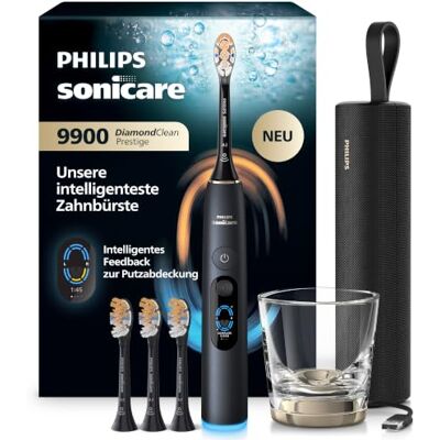 Philips Sonicare Next-Generation DiamondClean 9900 Prestige elektrische Zahnbürste intelligentes Feedback zur Putzabdeckung, intelligente Andruckkontrolle, 24 Einstellungen, Quarzschwarz, HX9815/92 Philips Sonicare Next-Generation DiamondClean 9900 Prestige elektrische Zahnbürste intelligentes Feedback zur Putzabdeckung, intelligente Andruckkontrolle, 24 Einstellungen, Quarzschwarz, HX9815/92