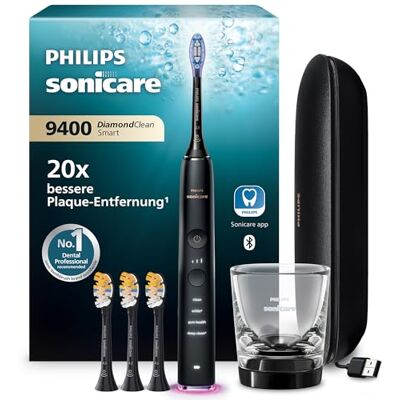 Philips Sonicare DiamondClean Smart 9400 elektrische Zahnbürste, Schallzahnbürste mit App, Drucksensor, Bürstenkopferkennung, 4 Putzmodi und 3 Intensitätsstufen, Schwarz, Modell HX9918/89 Philips Sonicare DiamondClean Smart 9400 elektrische Zahnbürste, Schallzahnbürste mit App, Drucksensor, Bürstenkopferkennung, 4 Putzmodi und 3 Intensitätsstufen, Schwarz, Modell HX9918/89