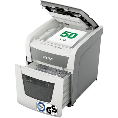 Leitz IQ Autofeed Small Office Aktenvernichter, 50 Blatt Papierstapel schreddern, Zeit sparen mit automatischem Einzug, Partikelschnitt P4, 20L Abfallbehälter, Leiser Betrieb für Büro, 80350000 Leitz IQ Autofeed Small Office Aktenvernichter, 50 Blatt Papierstapel schreddern, Zeit sparen mit automatischem Einzug, Partikelschnitt P4, 20L Abfallbehälter, Leiser Betrieb für Büro, 80350000