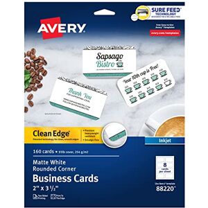 Avery Clean Edge bedruckbare Visitenkarten mit Sure Feed Technologie, abgerundete Ecken, 5,1 x 8,9 cm, weiß, 160 leere Karten für Tintenstrahldrucker (88220) Avery Clean Edge bedruckbare Visitenkarten mit Sure Feed Technologie, abgerundete Ecken, 5,1 x 8,9 cm, weiß, 160 leere Karten für Tintenstrahldrucker (88220)