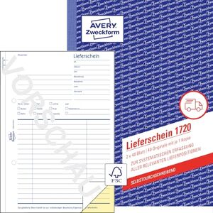 Avery 1720-5 Lieferschein (DIN A5, selbstdurchschreibend, 2 x 40 Blatt) im 5er Pack weiß, gelb Avery 1720-5 Lieferschein (DIN A5, selbstdurchschreibend, 2 x 40 Blatt) im 5er Pack weiß, gelb
