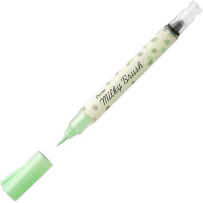Pentel XGFH-PKX Milky Brush, Pinselstift enthält flüssige, matt trocknende Pastellfarbe, pastell-grün, 1 Stück auf Blisterkarte Pentel XGFH-PKX Milky Brush, Pinselstift enthält flüssige, matt trocknende Pastellfarbe, pastell-grün, 1 Stück auf Blisterkarte