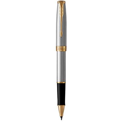 Parker Sonnet Tintenroller Edelstahl mit Goldzierteilen feine Spitze Schwarze Tinte Geschenkbox Parker Sonnet Tintenroller Edelstahl mit Goldzierteilen feine Spitze Schwarze Tinte Geschenkbox