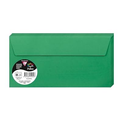Clairefontaine 5595C Packung mit 20 Umschläge Pollen, Format DL, 110 x 220 mm, 120g, ideal für Korrespondenz und Einladungen, Tannengrün, 1 Pack Clairefontaine 5595C Packung mit 20 Umschläge Pollen, Format DL, 110 x 220 mm, 120g, ideal für Korrespondenz und Einladungen, Tannengrün, 1 Pack