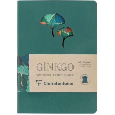 Clairefontaine 115949C Notizbuch Ginkgo, aus Leder, DIN A5 14,8x21 cm, 72 Blatt liniert 90g, farbig sortiert, 1 Stück Clairefontaine 115949C Notizbuch Ginkgo, aus Leder, DIN A5 14,8x21 cm, 72 Blatt liniert 90g, farbig sortiert, 1 Stück