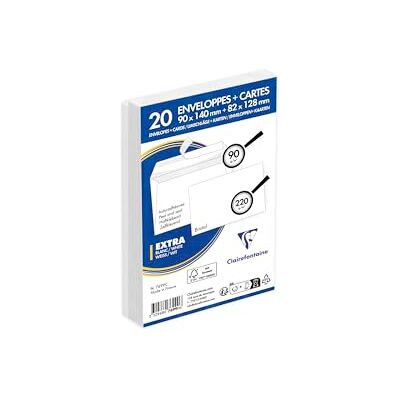 Clairefontaine 7699C Korrespondenz-Set mit 20 Umschlägen weiß 90x140mm, vertraulich, selbstklebend 90g + 20 Karten Bristolkarton weiß 82x128mm 220g Clairefontaine 7699C Korrespondenz-Set mit 20 Umschlägen weiß 90x140mm, vertraulich, selbstklebend 90g + 20 Karten Bristolkarton weiß 82x128mm 220g