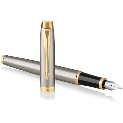 Parker IM Füller Brushed Metal Füllfederhalter mit feiner Feder blaue Tinte Geschenkbox Parker IM Füller Brushed Metal Füllfederhalter mit feiner Feder blaue Tinte Geschenkbox