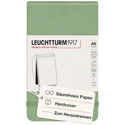 LEUCHTTURM1917 364415 Notizblock Pocket (A6), Hardcover, 94 nummerierte Seiten, dotted, Salbei LEUCHTTURM1917 364415 Notizblock Pocket (A6), Hardcover, 94 nummerierte Seiten, dotted, Salbei