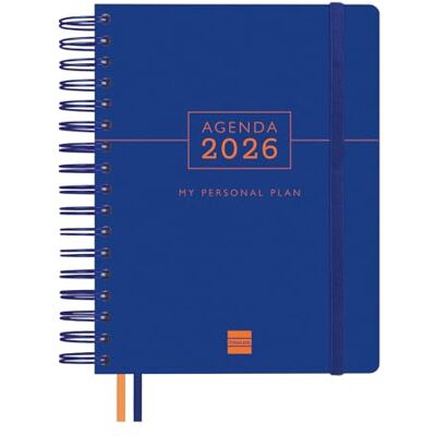 Finocam Kalender 2026, 1 Tag pro Seite, Januar Dezember (12 Monate), Jahresplaner 2026, mit Gummizug und 2 Strickbändern, Doppelspiralbindung, Hardcover, Blau, Spanisch Finocam Kalender 2026, 1 Tag pro Seite, Januar Dezember (12 Monate), Jahresplaner 2026, mit Gummizug und 2 Strickbändern, Doppelspiralbindung, Hardcover, Blau, Spanisch
