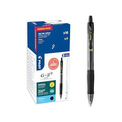 PILOT 20er G2 Plus Gelschreiber Druckmechanik Schwarz Gel-Tinte auf Wasserbasis Edelstahlspitze, Wolfram-Karbid-Kugel Schreibkomfort Schwarz Mittlere Spitze (0,7mm) PILOT 20er G2 Plus Gelschreiber Druckmechanik Schwarz Gel-Tinte auf Wasserbasis Edelstahlspitze, Wolfram-Karbid-Kugel Schreibkomfort Schwarz Mittlere Spitze (0,7mm)
