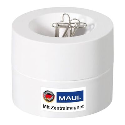 MAUL Klammernspender weiß pro magnetisch mit Büroklammern Schreibtisch schneller Zugriff, sicherer Stand, bruchsicheres Gehäuse, ordentliche Ablage, kompakte runde Form MAUL Klammernspender weiß pro magnetisch mit Büroklammern Schreibtisch schneller Zugriff, sicherer Stand, bruchsicheres Gehäuse, ordentliche Ablage, kompakte runde Form