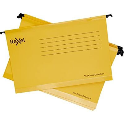 Rexel Classic 2115593 Hängemappen, Kanzleipapier, verstärkt, 15 mm V-Boden, 100% recycelter Karton, gelb, 25 Stück Rexel Classic 2115593 Hängemappen, Kanzleipapier, verstärkt, 15 mm V-Boden, 100% recycelter Karton, gelb, 25 Stück