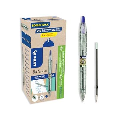 PILOT 10er-Set B2P Ecoball 1 mm + 5 Nachfüllungen + 5 Gratis Kugelschreiber Einziehbar und Nachfüllbar Recycelter Kunststoff Blau Mittlere Spitze PILOT 10er-Set B2P Ecoball 1 mm + 5 Nachfüllungen + 5 Gratis Kugelschreiber Einziehbar und Nachfüllbar Recycelter Kunststoff Blau Mittlere Spitze