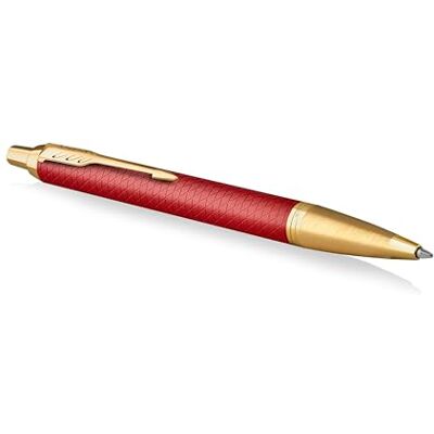 Parker IM Kugelschreiber Rote Premiumlackierung mit goldenen Zierteilen Mittlere Schreibspitze mit blauer Nachfüllmine Geschenkbox Parker IM Kugelschreiber Rote Premiumlackierung mit goldenen Zierteilen Mittlere Schreibspitze mit blauer Nachfüllmine Geschenkbox