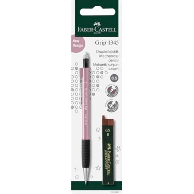 Faber-Castell Druckbleistift GRIP 1345 0,5 mm mit 12 Minen Mit Grip-Zone, integriertem Radiergummi und bruchgeschützter Mine Härtegrad B Faber-Castell Druckbleistift GRIP 1345 0,5 mm mit 12 Minen Mit Grip-Zone, integriertem Radiergummi und bruchgeschützter Mine Härtegrad B