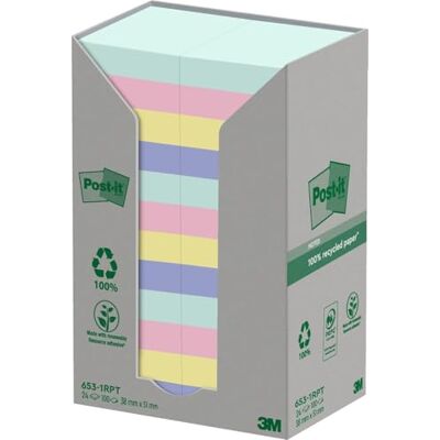 Post-it Recycling-Notes, 24 Blöcke (2400 Blatt), 38 mm x 51 mm Selbstklebende Notizzettel aus Recyclingpapier für Erinnerungen, Listen und Planung; Haften und Lassen Sich Sauber Entfernen Post-it Recycling-Notes, 24 Blöcke (2400 Blatt), 38 mm x 51 mm Selbstklebende Notizzettel aus Recyclingpapier für Erinnerungen, Listen und Planung; Haften und Lassen Sich Sauber Entfernen