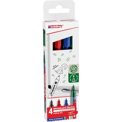 edding 361 Whiteboardmarker Set bunte Farben 4 Whiteboard Stifte Rundspitze 1 mm Boardmarker abwischbar für Whiteboard, Flipchart, Magnettafel, Memoboard Sketchnotes nachfüllbar edding 361 Whiteboardmarker Set bunte Farben 4 Whiteboard Stifte Rundspitze 1 mm Boardmarker abwischbar für Whiteboard, Flipchart, Magnettafel, Memoboard Sketchnotes nachfüllbar