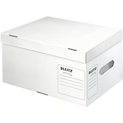 Leitz Infinity Archiv-Container, Größe S, Schachtel für A4, Transportbox mit Deckel Oben, Faltbare Kartonverpackung, 100 % säurefreie Wellpappe, 1 Stück, Weiß, 61050000 Leitz Infinity Archiv-Container, Größe S, Schachtel für A4, Transportbox mit Deckel Oben, Faltbare Kartonverpackung, 100 % säurefreie Wellpappe, 1 Stück, Weiß, 61050000