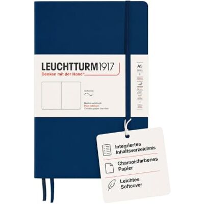 LEUCHTTURM1917 362864 Notizbuch Medium (A5), Softcover, 123 nummerierte Seiten, Marine, Blanko LEUCHTTURM1917 362864 Notizbuch Medium (A5), Softcover, 123 nummerierte Seiten, Marine, Blanko