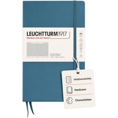 LEUCHTTURM1917 363336 Notizbuch Medium (A5), Hardcover, 251 nummerierte Seiten, Stone Blue, kariert LEUCHTTURM1917 363336 Notizbuch Medium (A5), Hardcover, 251 nummerierte Seiten, Stone Blue, kariert
