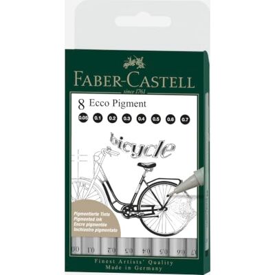 Faber-Castell 166008 Fineliner Ecco Pigment, 8er Etui, schwarz Fineliner mit wasserfester und lichtbeständiger Tinte für präzise Linien und Illustrationen Faber-Castell 166008 Fineliner Ecco Pigment, 8er Etui, schwarz Fineliner mit wasserfester und lichtbeständiger Tinte für präzise Linien und Illustrationen