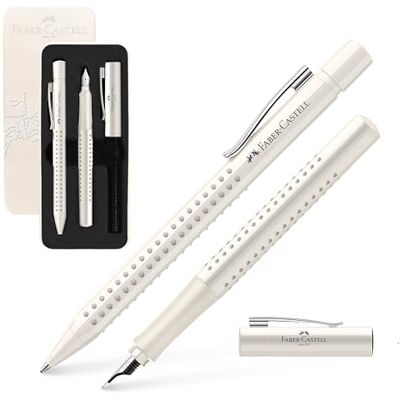 Faber-Castell Schreibset Grip Coconut Milk, Füller & Kugelschreiber Im Metalletui mit Füllfederhalter M und Kugelschreiber XB für Schule, Studium und Büro Faber-Castell Schreibset Grip Coconut Milk, Füller & Kugelschreiber Im Metalletui mit Füllfederhalter M und Kugelschreiber XB für Schule, Studium und Büro