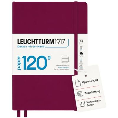 LEUCHTTURM1917 363536 Notizbuch 120g/m² Paper Edition, Hardcover, Medium (A5), Port Red, liniert LEUCHTTURM1917 363536 Notizbuch 120g/m² Paper Edition, Hardcover, Medium (A5), Port Red, liniert