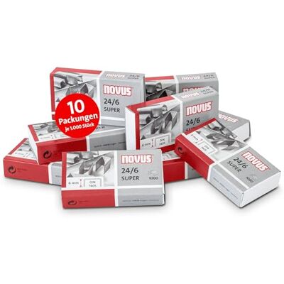 Novus Heftklammern 24/6 DIN SUPER – Tackerklammern für Büroheftgeräte und Heftzangen, 10.000 Stück in 10 Packungen à 1.000 Stück Novus Heftklammern 24/6 DIN SUPER – Tackerklammern für Büroheftgeräte und Heftzangen, 10.000 Stück in 10 Packungen à 1.000 Stück