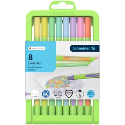 Schneider Line-Up Pastell Fineliner, 8 Stück, sortiert Strichstärke 0,4 mm, Gehäuse aus 82% biobasiertem Kunststoff, ausgezeichnet mit dem Umweltzeichen "Blauer Engel Schneider Line-Up Pastell Fineliner, 8 Stück, sortiert Strichstärke 0,4 mm, Gehäuse aus 82% biobasiertem Kunststoff, ausgezeichnet mit dem Umweltzeichen "Blauer Engel