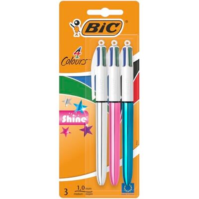 BIC 4 Colour Shine Kugelschreiber, 2er-Pack plus 1 Stück gratis,farblich sortiert BIC 4 Colour Shine Kugelschreiber, 2er-Pack plus 1 Stück gratis,farblich sortiert