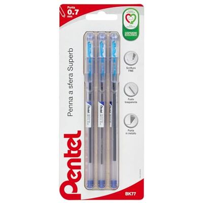 Pentel BK77 Superb Fineliner 0,7 mm blau 3 Stück Pentel BK77 Superb Fineliner 0,7 mm blau 3 Stück