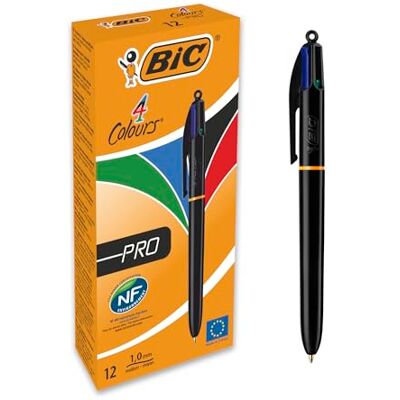 BIC 4 Farben Kugelschreiber Set 4 Colours Pro, mit schwarzem Schaft, 12er Pack, nachfüllbar, Ideal für das Büro, das Home Office oder die Schule BIC 4 Farben Kugelschreiber Set 4 Colours Pro, mit schwarzem Schaft, 12er Pack, nachfüllbar, Ideal für das Büro, das Home Office oder die Schule