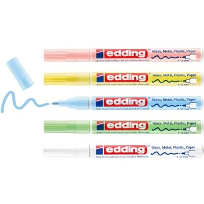 edding 751 Glanzlackmarker weiß, gelb, grün, rosa, blau (pastell) 5er Set Lackmarker Rundspitze 1-2 mm Lackstift für Glas, Stein, Holz, Kunststoff und Papier wasserfest, stark deckend edding 751 Glanzlackmarker weiß, gelb, grün, rosa, blau (pastell) 5er Set Lackmarker Rundspitze 1-2 mm Lackstift für Glas, Stein, Holz, Kunststoff und Papier wasserfest, stark deckend
