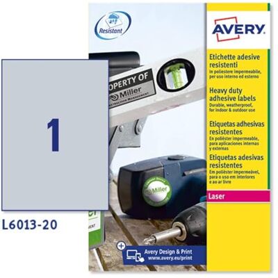 Avery L6013-20 Etiketten zur Identifizierung von elektrischen Kabeln, Silber, 210 x 297, 20 Stück Avery L6013-20 Etiketten zur Identifizierung von elektrischen Kabeln, Silber, 210 x 297, 20 Stück