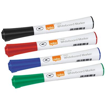 Nobo Glide Drywipe Whiteboardmarker-Set, 4 Stück, Feine 1 mm Spitze, Mehrfarbig, 1902077 Nobo Glide Drywipe Whiteboardmarker-Set, 4 Stück, Feine 1 mm Spitze, Mehrfarbig, 1902077