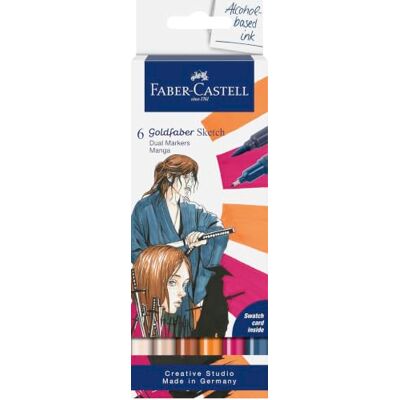 Faber-Castell Goldfaber Sketch Marker Manga, 6 Farben Schnell trocknende Alkohol Marker mit hoher Deckkraft, Brush- und Finelinerspitze für Illustrationen und Skizzen Faber-Castell Goldfaber Sketch Marker Manga, 6 Farben Schnell trocknende Alkohol Marker mit hoher Deckkraft, Brush- und Finelinerspitze für Illustrationen und Skizzen