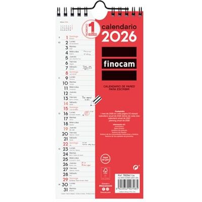 Finocam Wandkalender 2026, Monatsansicht, Januar-Ansicht, Dezember (12 Monate), Kalender 2026, neutraler Monatsplaner – Spanisch Finocam Wandkalender 2026, Monatsansicht, Januar-Ansicht, Dezember (12 Monate), Kalender 2026, neutraler Monatsplaner – Spanisch