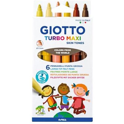 GIOTTO F527000 Turbo Maxi Skin Tones, 6 Stück (1er Pack) Super waschbare Filzstifte, große Spitze, 5 mm, verschiedene Farben, für Kinder, Partys und Grundschulen GIOTTO F527000 Turbo Maxi Skin Tones, 6 Stück (1er Pack) Super waschbare Filzstifte, große Spitze, 5 mm, verschiedene Farben, für Kinder, Partys und Grundschulen