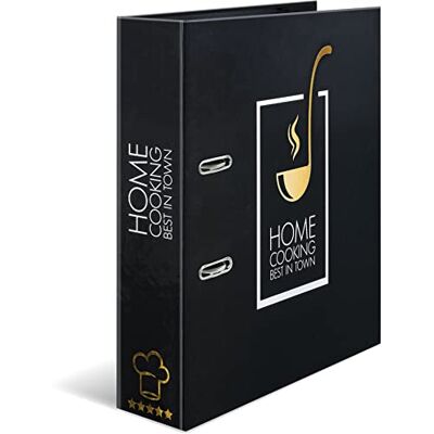 HERMA Rezeptordner A4 zum Selberschreiben Schwarz Gold, 7 cm breit, Motiv Rezeptbuch mit Register zum Abheften, Ringbuch Ordner für Kochrezepte mit glänzender Veredelung und Innendruck für die Küche HERMA Rezeptordner A4 zum Selberschreiben Schwarz Gold, 7 cm breit, Motiv Rezeptbuch mit Register zum Abheften, Ringbuch Ordner für Kochrezepte mit glänzender Veredelung und Innendruck für die Küche