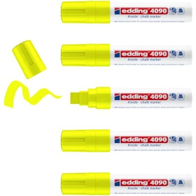 edding 4090 Kreidemarker neon-gelb 5 Kreidestifte Keilspitze 4-15 mm breiter Kreidestift für Tafel abwischbar zum Beschriften von Fenster, Glas, Spiegel Tafelstift mit deckenden Farben edding 4090 Kreidemarker neon-gelb 5 Kreidestifte Keilspitze 4-15 mm breiter Kreidestift für Tafel abwischbar zum Beschriften von Fenster, Glas, Spiegel Tafelstift mit deckenden Farben