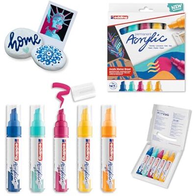 edding 5000 Acrylmarker gelb, sonnengelb, blau, pink, türkis 5 Acrylfarben Set (abstrakt) Keilspitze 5-10 mm Acryl Farben zum Malen auf Leinwand, Holz Acrylstifte für Steine wasserfest edding 5000 Acrylmarker gelb, sonnengelb, blau, pink, türkis 5 Acrylfarben Set (abstrakt) Keilspitze 5-10 mm Acryl Farben zum Malen auf Leinwand, Holz Acrylstifte für Steine wasserfest