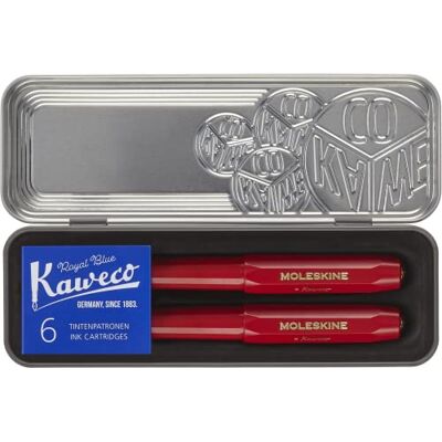 Moleskine x Kaweco Füllfederhalter aus ABS-Kunststoff mit Vergoldeter Feder der Größe M und Kugelschreiber, Nachfüllmine 1,0mm mit Blauer Tinte und 6 Blaue Tintenpatronen Inklusive, Farbe Rot Moleskine x Kaweco Füllfederhalter aus ABS-Kunststoff mit Vergoldeter Feder der Größe M und Kugelschreiber, Nachfüllmine 1,0mm mit Blauer Tinte und 6 Blaue Tintenpatronen Inklusive, Farbe Rot