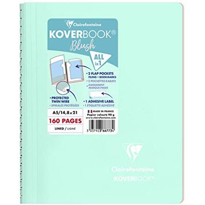 Clairefontaine 366773C Spiralblock Koverbook Blush, DIN A5, 14,8 x 21cm, 80 Blatt, liniert, 1 Stück, Minzgrün / Rosa Perlmutt Clairefontaine 366773C Spiralblock Koverbook Blush, DIN A5, 14,8 x 21cm, 80 Blatt, liniert, 1 Stück, Minzgrün / Rosa Perlmutt