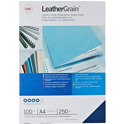 GBC LeatherGrain Umschlagmaterial, A4, 100 Stück, königsblau GBC LeatherGrain Umschlagmaterial, A4, 100 Stück, königsblau