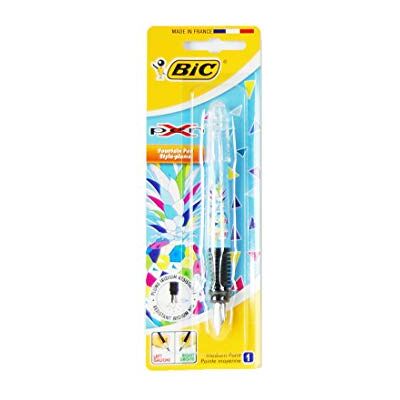 BIC Xpen Nachfüllbarer Füllfederhalter, blaue Tinte, rosa Dekor, 1 Blister + 1 kleine blaue Tintenpatrone BIC Xpen Nachfüllbarer Füllfederhalter, blaue Tinte, rosa Dekor, 1 Blister + 1 kleine blaue Tintenpatrone